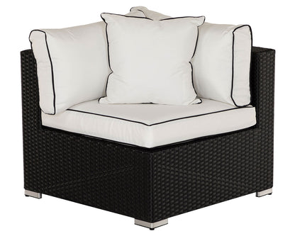 Florida 6 Piece Angled Rattan Garden Corner Sofa Set in Black and Vanilla
