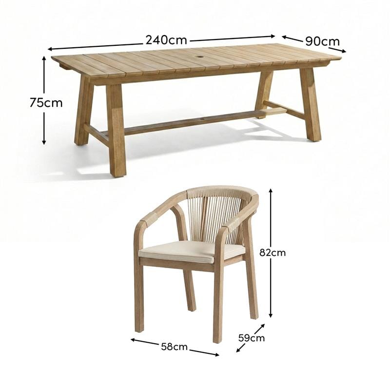 Shiro 8 Seater Garden Dining Set with Shiro Rope Dining Chairs - Mottled Pink Rope