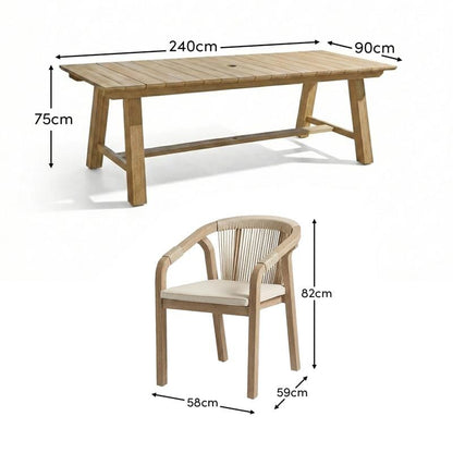 Shiro 8 Seater Garden Dining Set with Shiro Rope Dining Chairs - Mottled Pink Rope