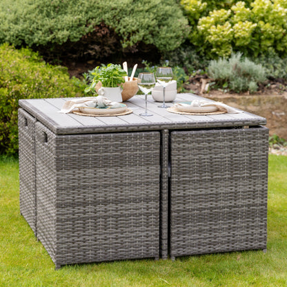 8 Seater Rattan Cube Outdoor Dining Set - Grey Weave Polywood Top