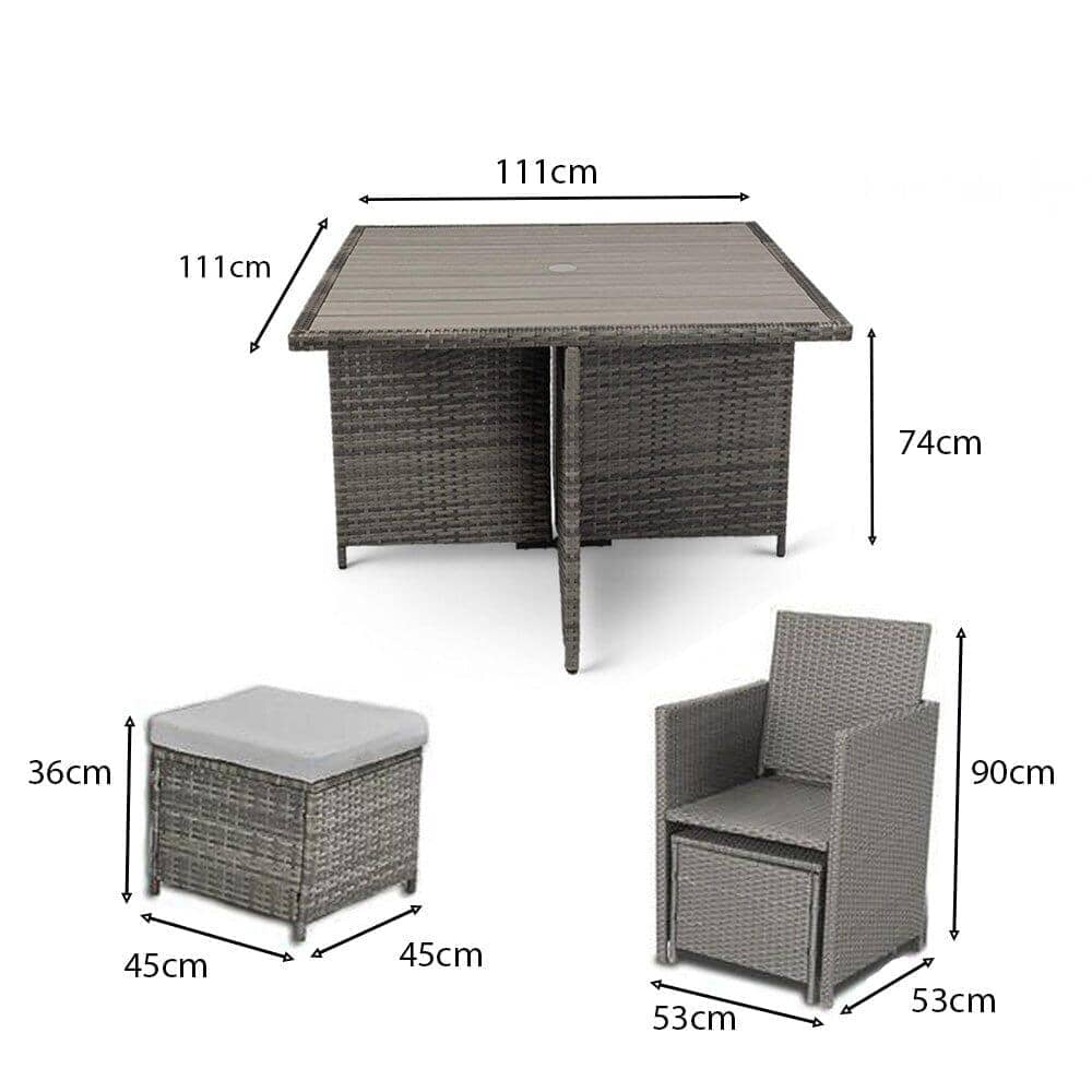 Cube 8 Seater Rattan Outdoor Dining Set - Grey Weave Polywood Top