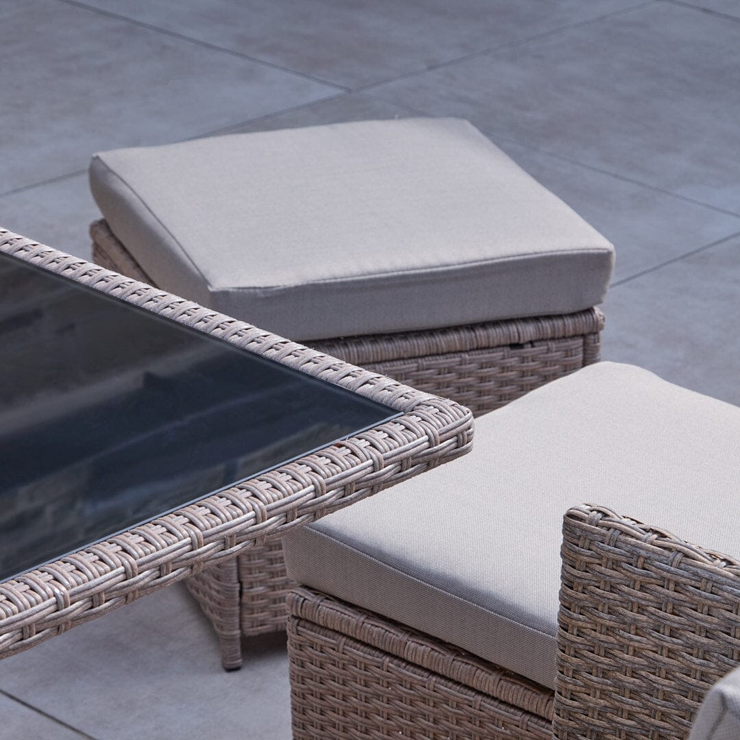 8 Seater Rattan Cube Outdoor Dining Set - Brown Weave Glass Top - Laura James
