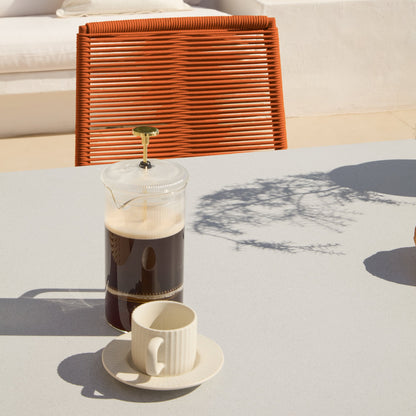 Amelia 6 Seater Pale Grey Concrete Garden Dining Set with Ryder Burnt Orange Chairs - Laura James