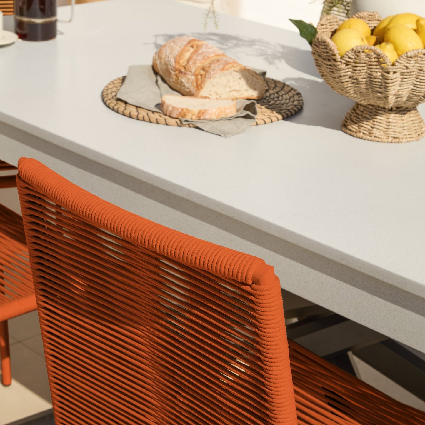 Amelia 6 Seater Pale Grey Concrete Garden Dining Set with Ryder Burnt Orange Chairs - Laura James