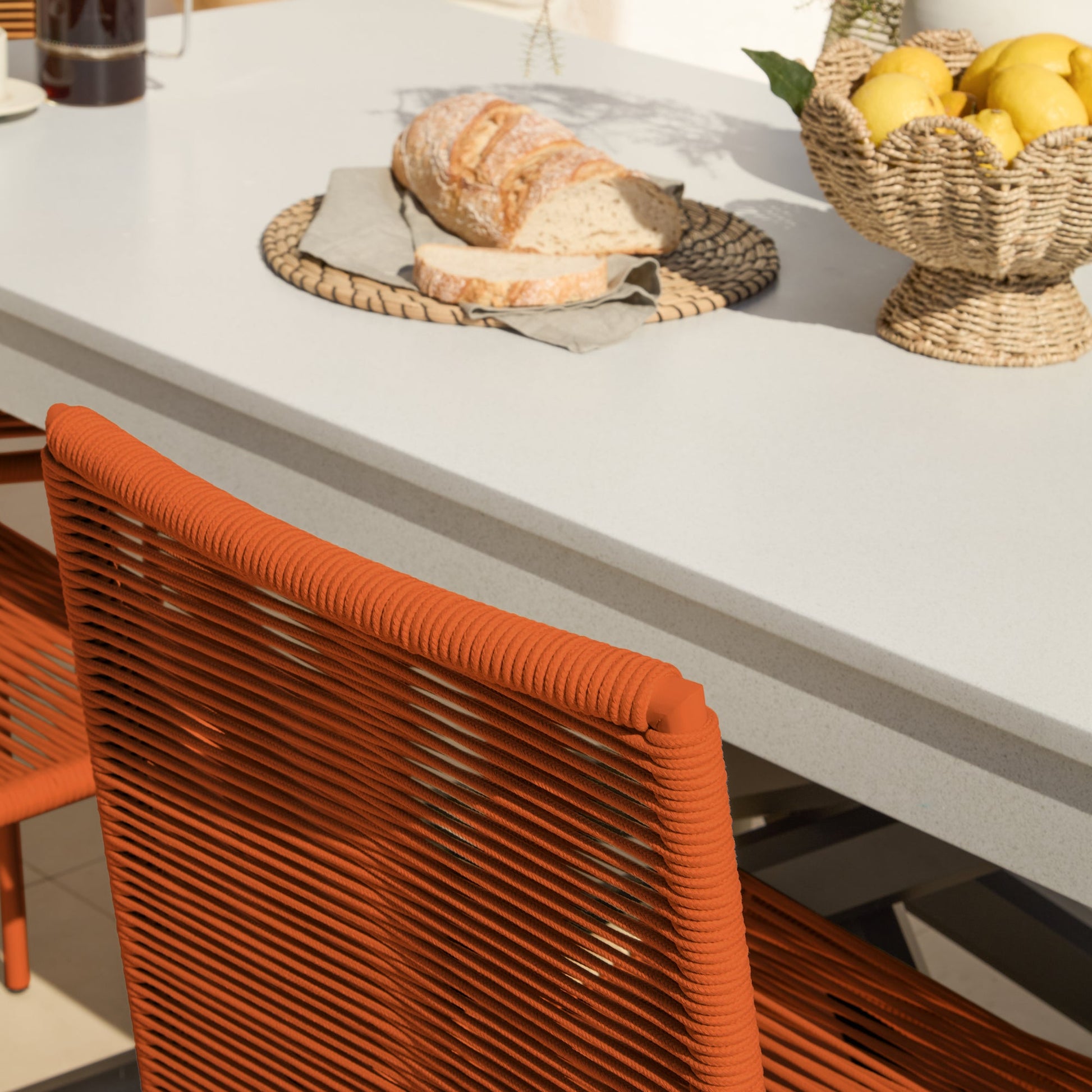 Amelia 6 Seater Pale Grey Concrete Garden Dining Set with Ryder Burnt Orange Chairs - Laura James