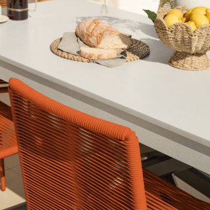 Amelia 6 Seater Pale Grey Concrete Garden Dining Set with Ryder Burnt Orange Chairs - Laura James