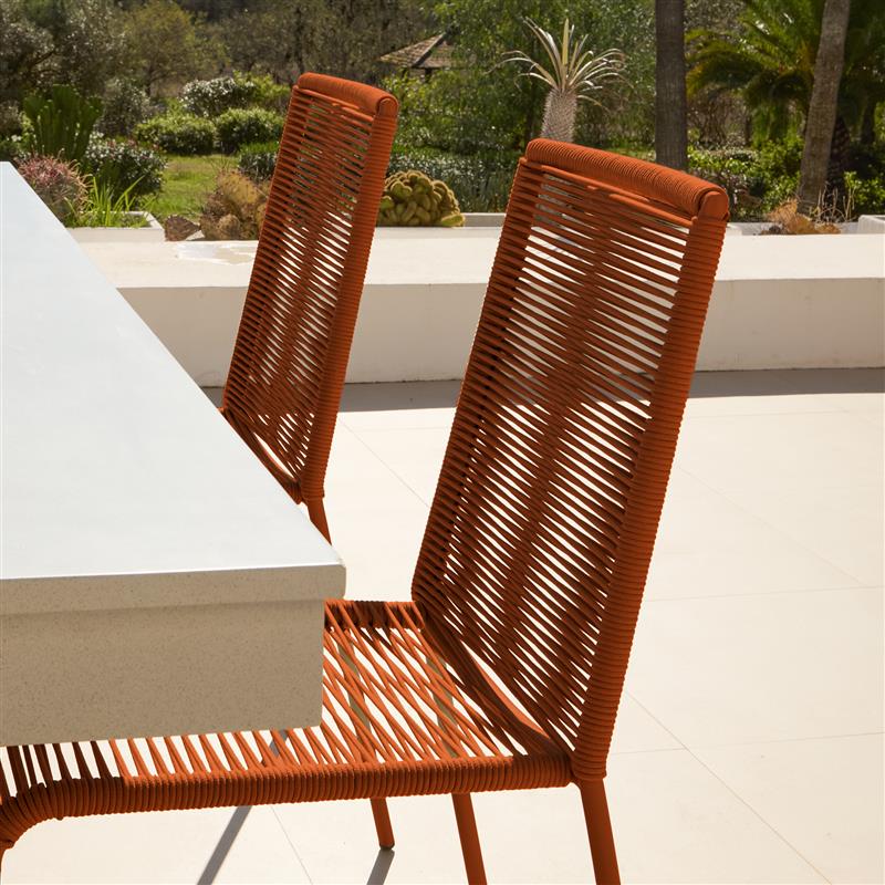 Amelia 6 Seater Pale Grey Concrete Garden Dining Set with Ryder Burnt Orange Chairs - Laura James