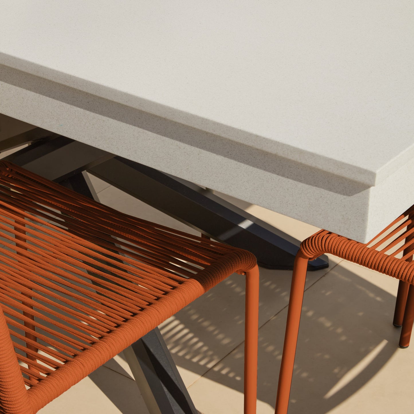 Amelia 6 Seater Pale Grey Concrete Garden Dining Set with Ryder Burnt Orange Chairs - Laura James