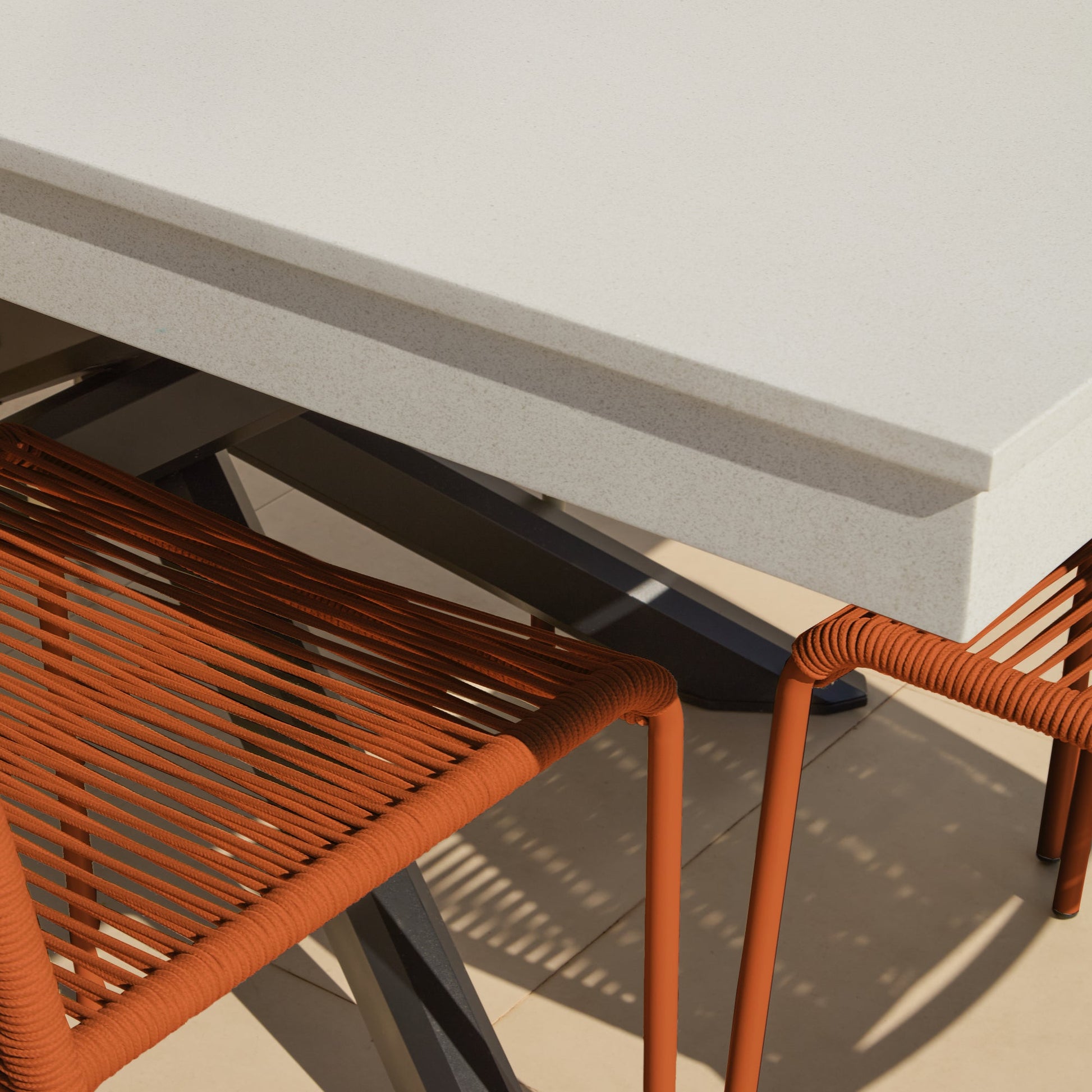 Amelia 6 Seater Pale Grey Concrete Garden Dining Set with Ryder Burnt Orange Chairs - Laura James