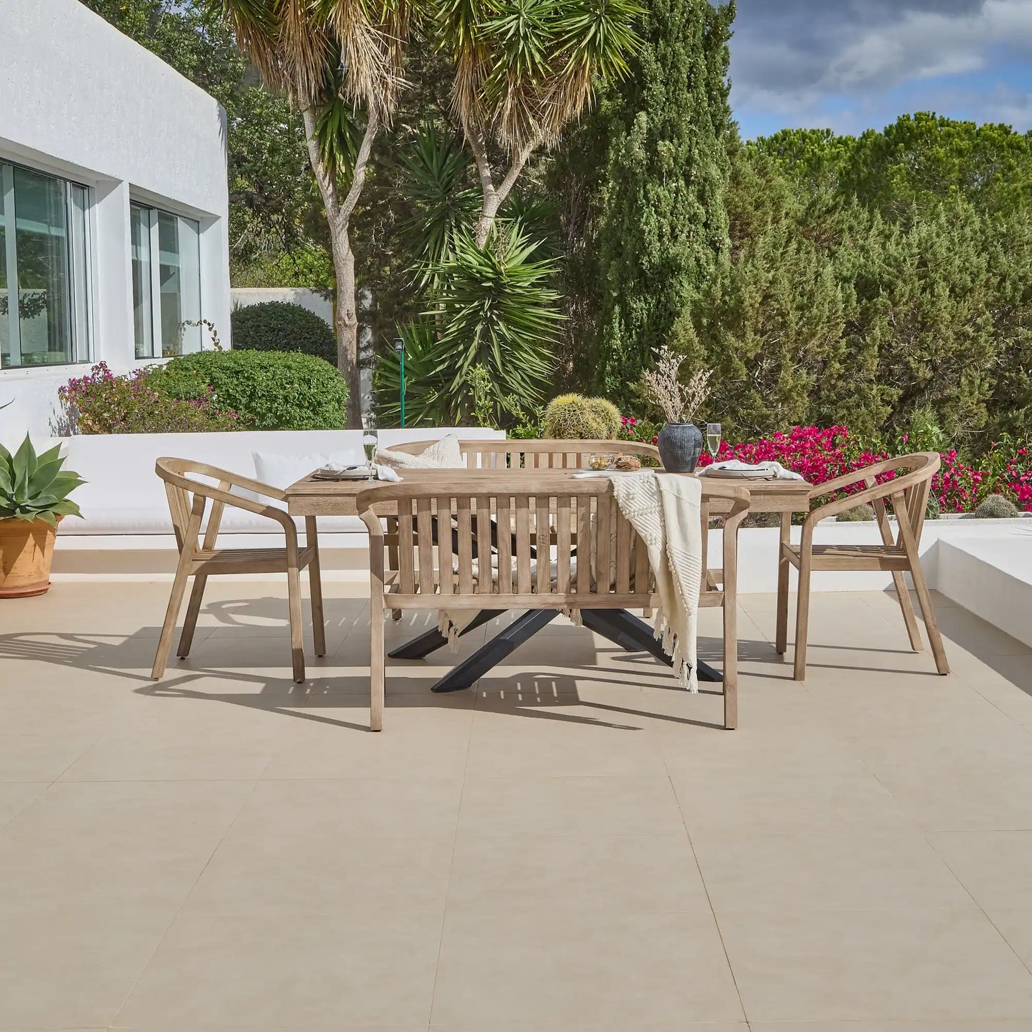 Amelia Wooden Rectangular Dining Table Set with 2 x Shiro 130cm Bench with 2 x Shiro Dining Chairs