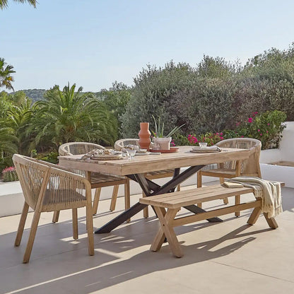 Amelia 6 Seater Wooden Garden Dining Set with 4 Nala Chairs & Charlotte Bench - Laura James 