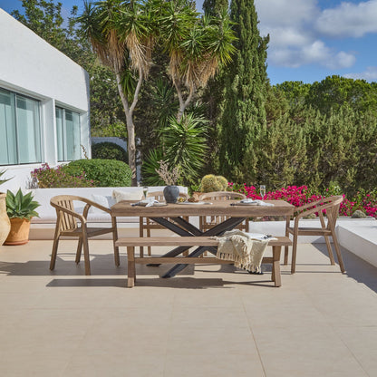 Amelia 6 Seater Wooden Garden Dining Set with 4 Shiro Cushioned Chairs & Charlotte Bench - Laura James 