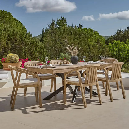 Amelia Wooden Rectangular Dining Table Set with 6 x Shiro Dining Chairs with Cushions - Cotton White
