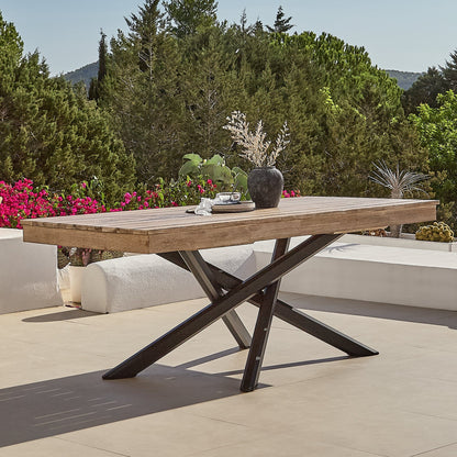 Amelia Outdoor Dining Table  White Acacia Wood with Black Metal Legs - Laura James 