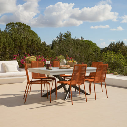 Amelia 6 Seater Pale Grey Concrete Garden Dining Set with Ryder Burnt Orange Chairs - Laura James