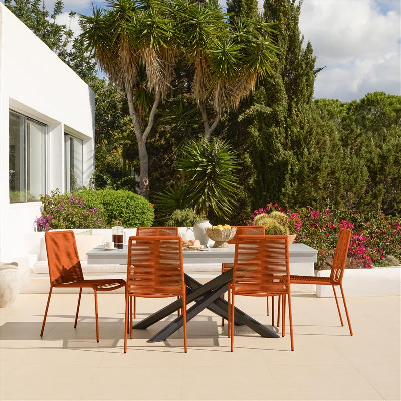 Amelia 6 Seater Pale Grey Concrete Garden Dining Set with Ryder Burnt Orange Chairs - Laura James