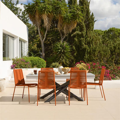 Amelia 6 Seater Pale Grey Concrete Garden Dining Set with Ryder Burnt Orange Chairs - Laura James