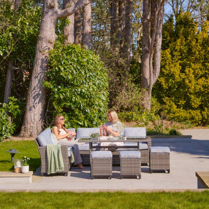 Aston 9 Seater Rattan Corner Sofa Set with Glass Table Top - Grey - Laura James