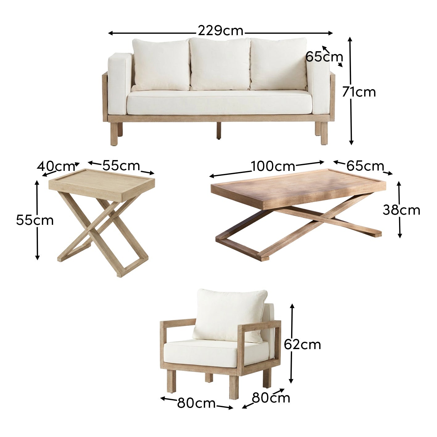 Akira 5 Seater Wooden Garden Set with Coffee Table - Laura James