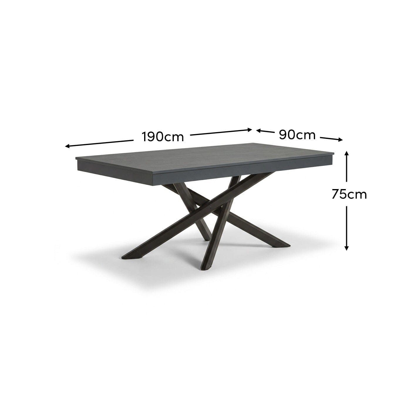 Amelia 6 Seater Concrete Garden Dining Table - Metal Legs - Dove Grey
