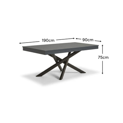 Amelia 6 Seater Concrete Garden Dining Table - Metal Legs - Dove Grey