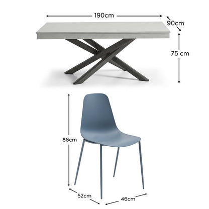 Amelia 6 Seater Pale Grey Concrete Garden Dining Set with Wren Blue Chairs