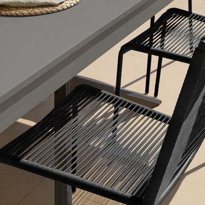Amelia 6 Seater Dove Grey Concrete Garden Dining Set with Ryder Black Chairs - Laura James