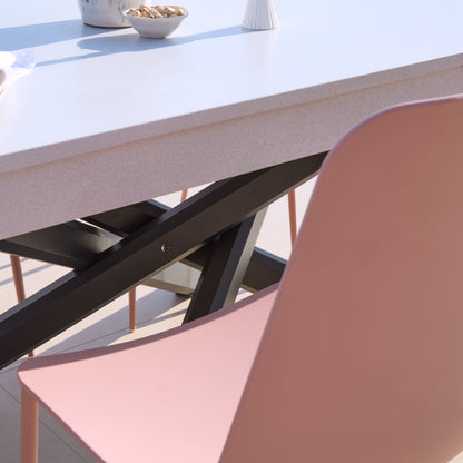 Amelia 6 Seater Pale Grey Concrete Garden Dining Set with Wren Dusty Pink Chairs - Laura James