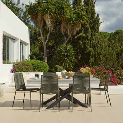 Amelia 6 Seater Pale Grey Concrete Garden Dining Set with Ryder Khaki Chairs - Laura James