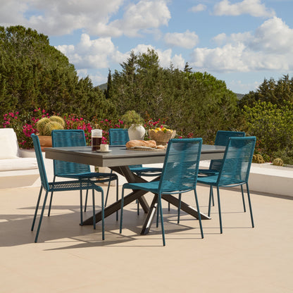 Amelia 6 Seater Dove Grey Concrete Garden Dining Set with Ryder Teal Chairs - Laura James