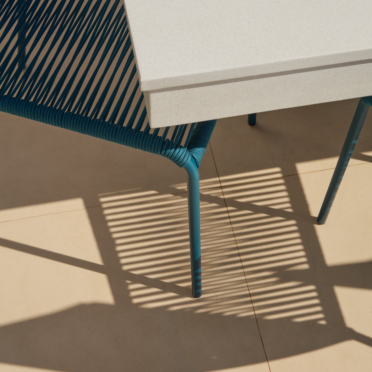 Amelia 6 Seater Pale Grey Concrete Garden Dining Set with Ryder Teal Chairs - Laura James