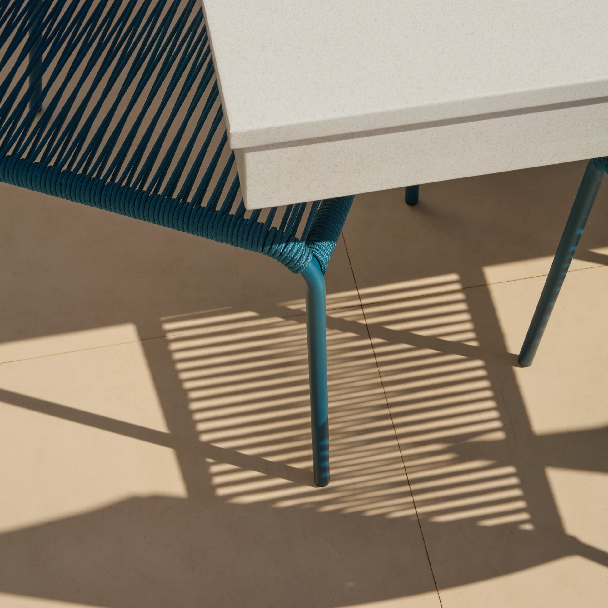 Amelia 6 Seater Pale Grey Concrete Garden Dining Set with Ryder Teal Chairs - Laura James