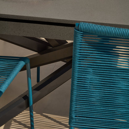 Amelia 6 Seater Dove Grey Concrete Garden Dining Set with Ryder Teal Chairs - Laura James