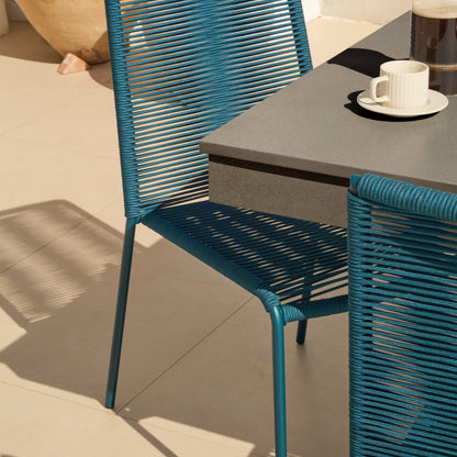 Amelia 6 Seater Dove Grey Concrete Garden Dining Set with Ryder Teal Chairs - Laura James