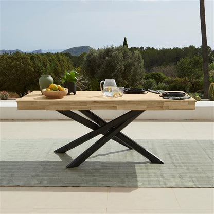 Amelia 8 Seater White Acacia Wood Black Legs Garden Dining Set - Hali Black Chairs