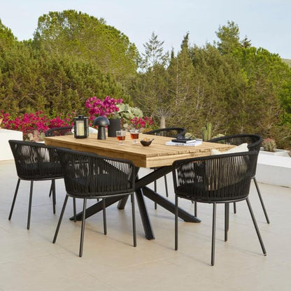 Amelia 6 Seater White Acacia Wood Black Legs Garden Dining Set - Hali Black Chairs - Laura James 