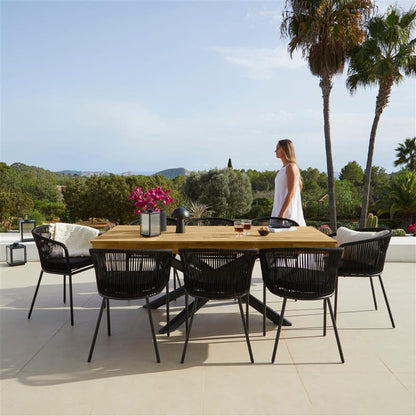 Amelia 8 Seater White Acacia Wood Black Legs Garden Dining Set - Hali Black Chairs