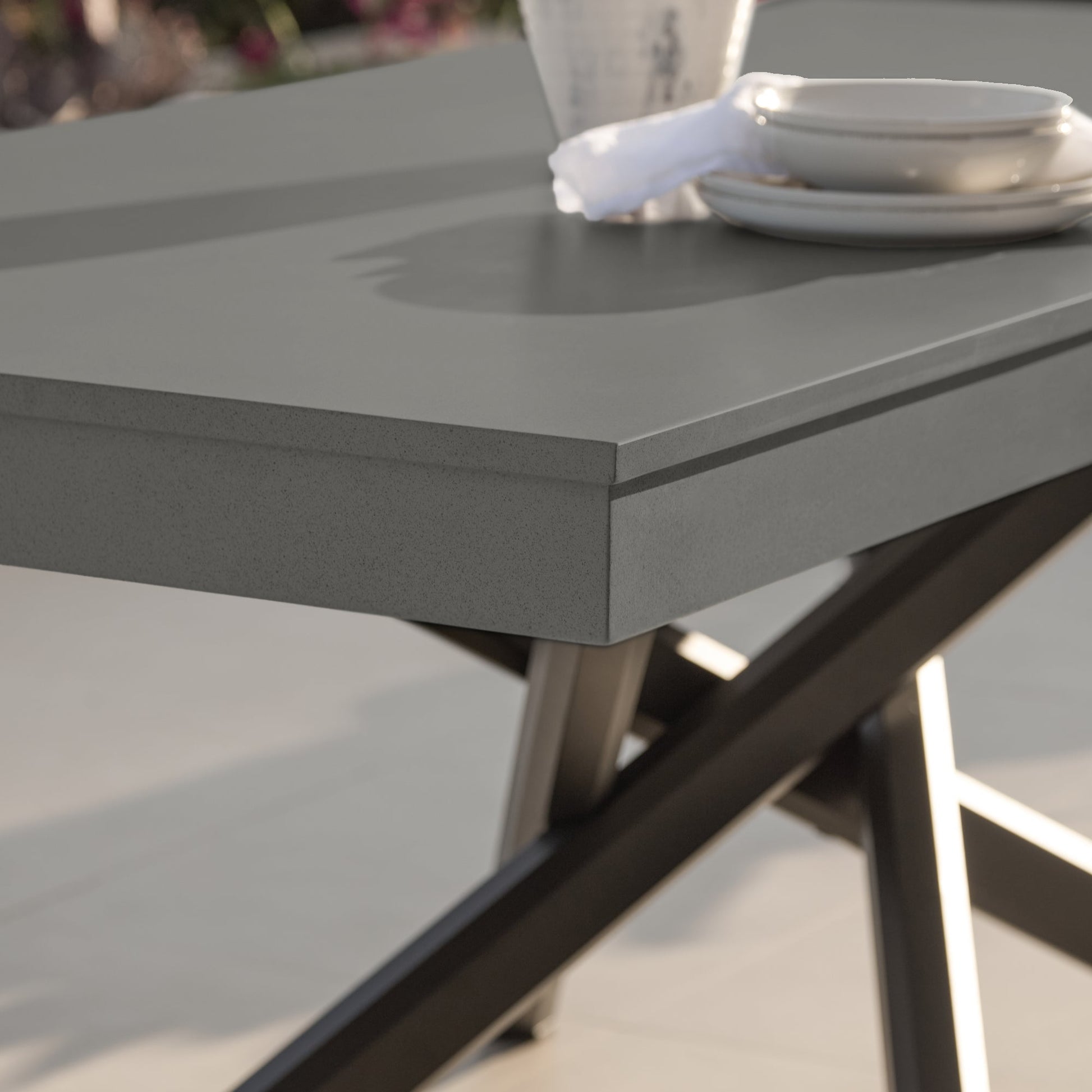 Amelia 6 Seater Concrete Garden Dining Table - Metal Legs - Dove Grey - Laura James