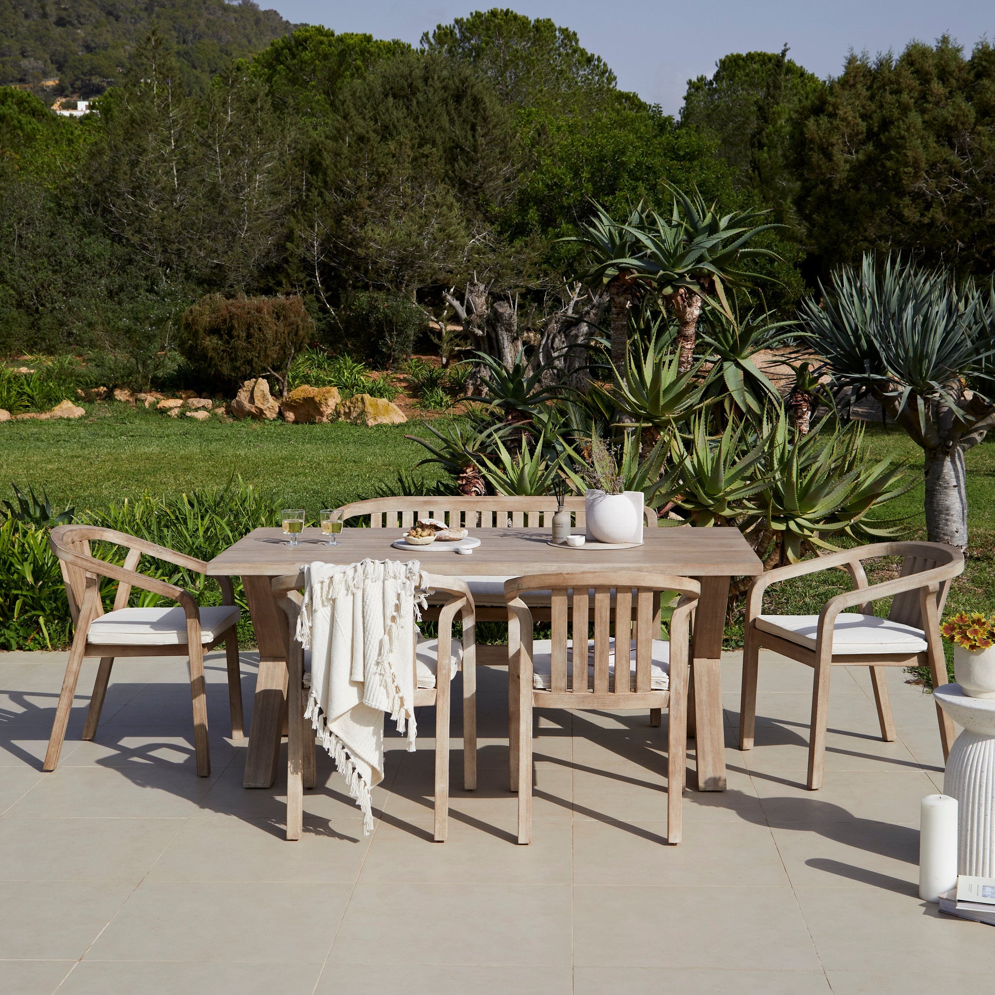 Charlotte 6 Seater Wooden Garden Dining Set with 4  Shiro Chairs & Bench  - Laura James 