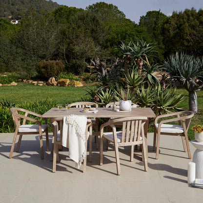 Charlotte 6 Seater Wooden Garden Dining Set with 6 Shiro Sand Cushioned Chairs - LaurA jAMES 