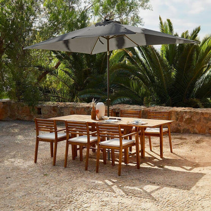 Aspen 6 Seater Wooden Extendable Garden Dining Set with addon 2m-by-3m-parasol-gry - Laura James