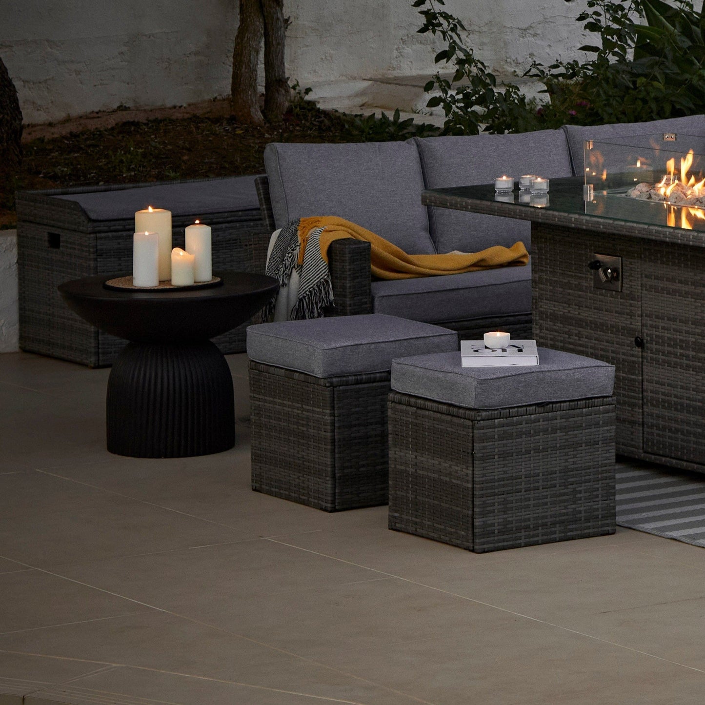 Aston 9 Seater Garden Sofa Set with Fire Pit - Grey - Laura James 