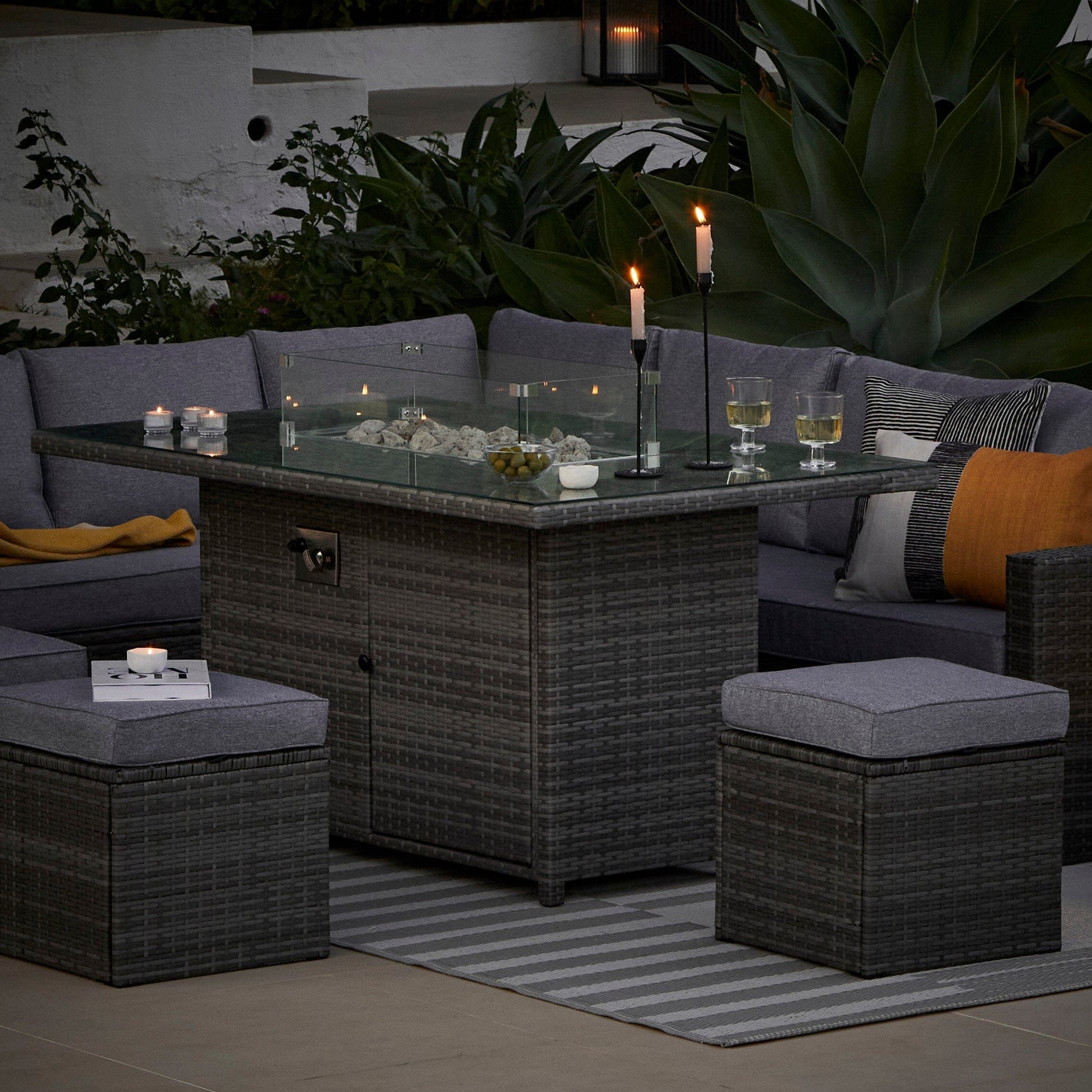Aston 9 Seater Garden Sofa Set with Fire Pit - Grey - Laura James 