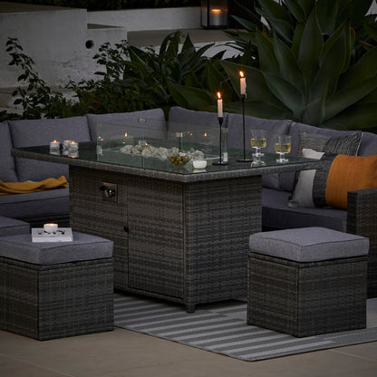 Aston 9 Seater Garden Sofa Set with Fire Pit - Grey - Laura James 