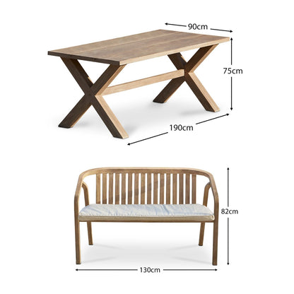 Charlotte 6 Seater Wooden Garden Dining Set with Shiro Benches - Laura James 
