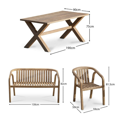 Charlotte Wooden 6 Dining Table Set with  Shiro wooden bench and Chairs - Laura James 