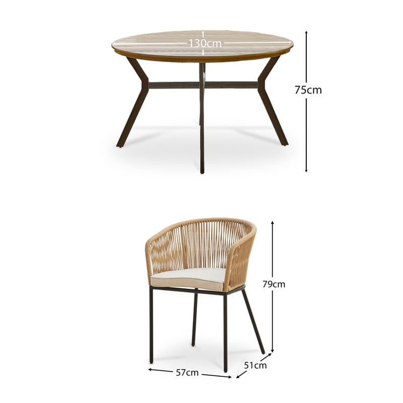 Ezra  Round 4 Seater Dining Table Set with Hali Natural Dining Chairs - Laura James 