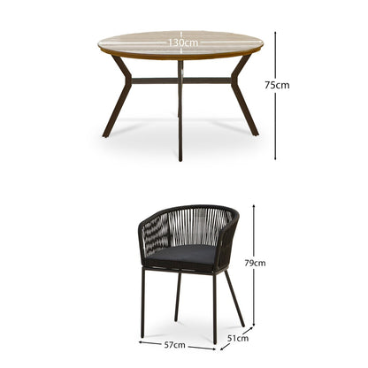 Ezra Round 4 Seater Dining Table Set with Hali Black Rope Chairs - Laura James 