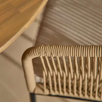 Ezra  Whitewash Round Outdoor Dining Set with Natural Hali Rope Chairs - Laura James 