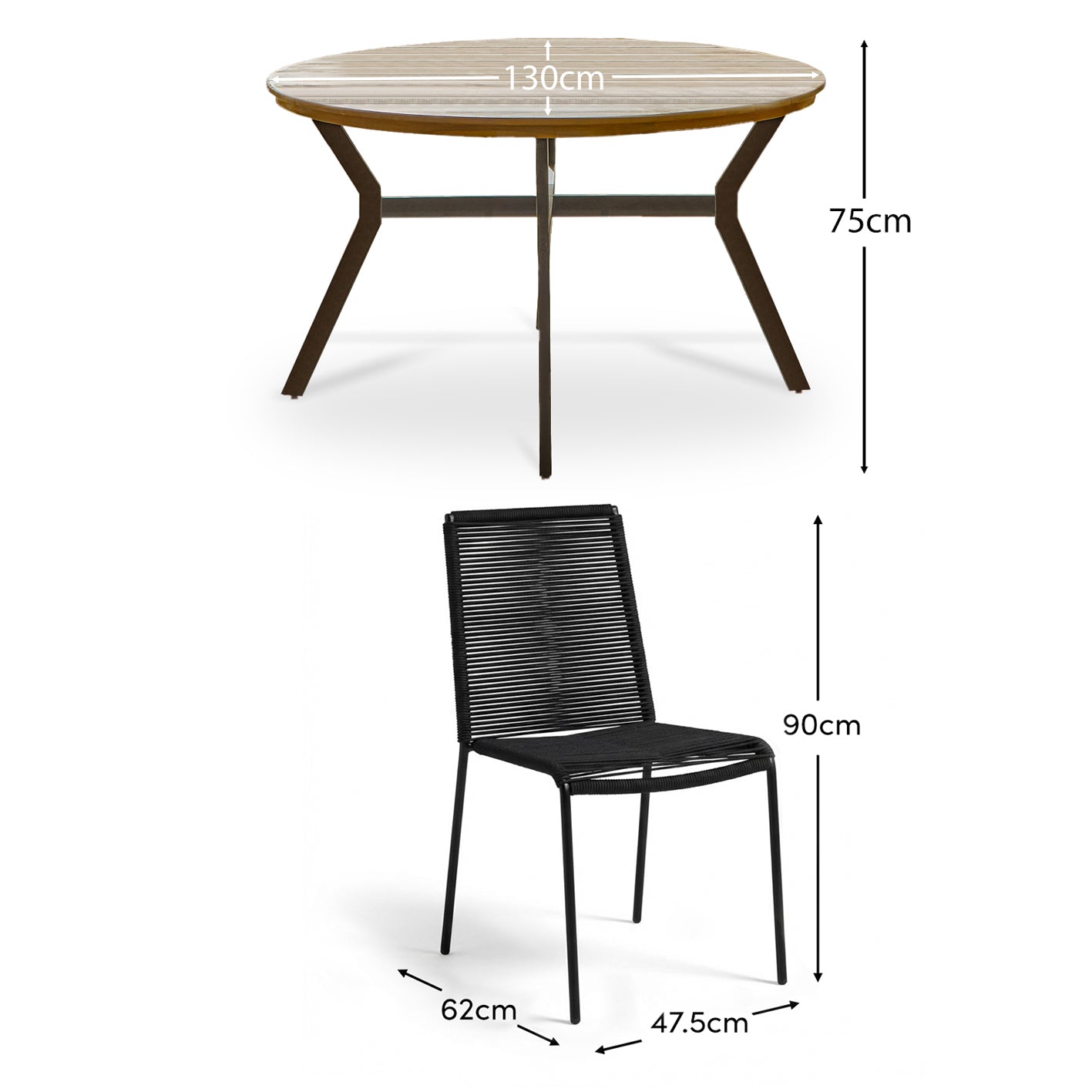 Ezra 4 Seater Round Wooden Garden Set with Ryder Black Chairs - Laura James